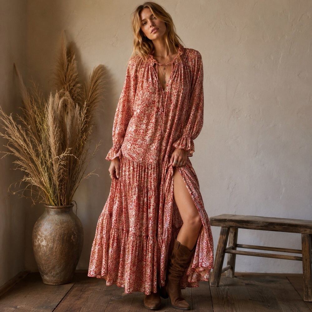 Free People Feeling Groovy Maxi Dress Small Boho Prairie Cottagecore Romantic